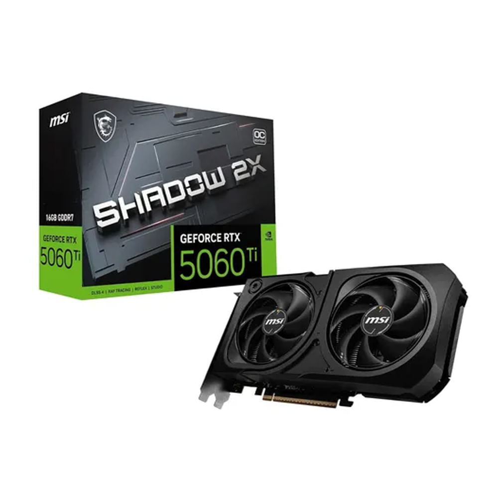 Tarjeta Gráfica GEFORCE RTX 5060 Ti 16GB MSI Shadow 2X OC - Rendimiento Óptimo para Gaming