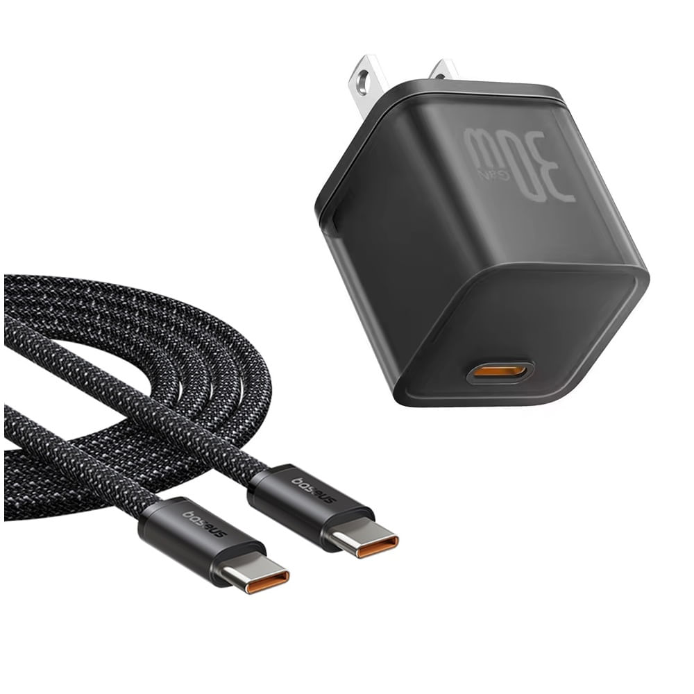 Cargador Rápido Tipo C y Cable Nailon Tipo C 1 Metro, Baseus, PD 30W