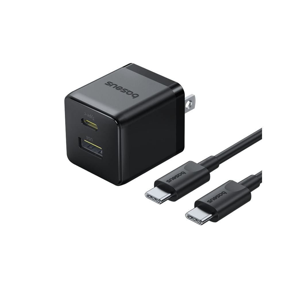 Cargador Rapido 20W USB-c y USB-A, Cable 1 Metro 60W Baseus