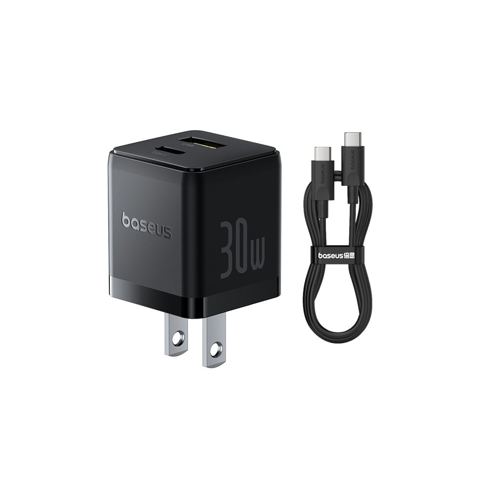 Cargador Rapido 30W USB-C y USB-A, Cable 1 Metro 60W, Baseus