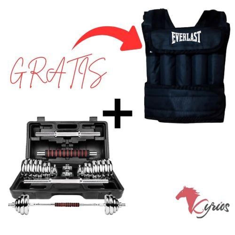 Set De Mancuernas Cromadas De 30 KG + Un Chaleco De 20 KG Gratis Standard Negro