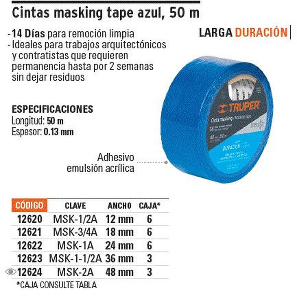 Cinta masking tape azul de 1 x 50 m Truper - 12622
