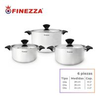 JUEGO DE OLLAS EN ACERO INOXIDABLE FINEZZA DE 6 PIEZAS