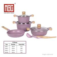JUEGO DE OLLAS MGC DE 9 PIEZAS ROCA VOLCANICA VIOLETA