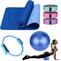 Equipo de Pilates para Entrenamiento Pelota 25 cm+ Aro +Mat y Bandas Azul