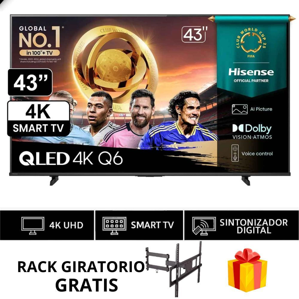 TELEVISOR SMART TV HISENSE QLED 4K ULTRA HD 43 43Q6QV + Rack giratorio