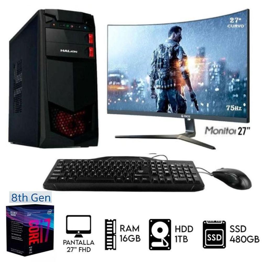 Computadora PC Intel Core i7-8TH RAM 16GB Disco HDD 1TB -SSD 480GB- Monitor 27 FHD