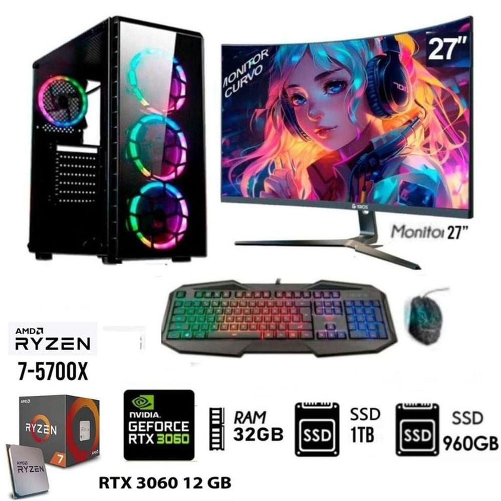 Computadora PC Gamer RYZEN 7 5700X  Ram 32GB SSD M2 1TB  SSD 960GB  RTX 3060 12GB