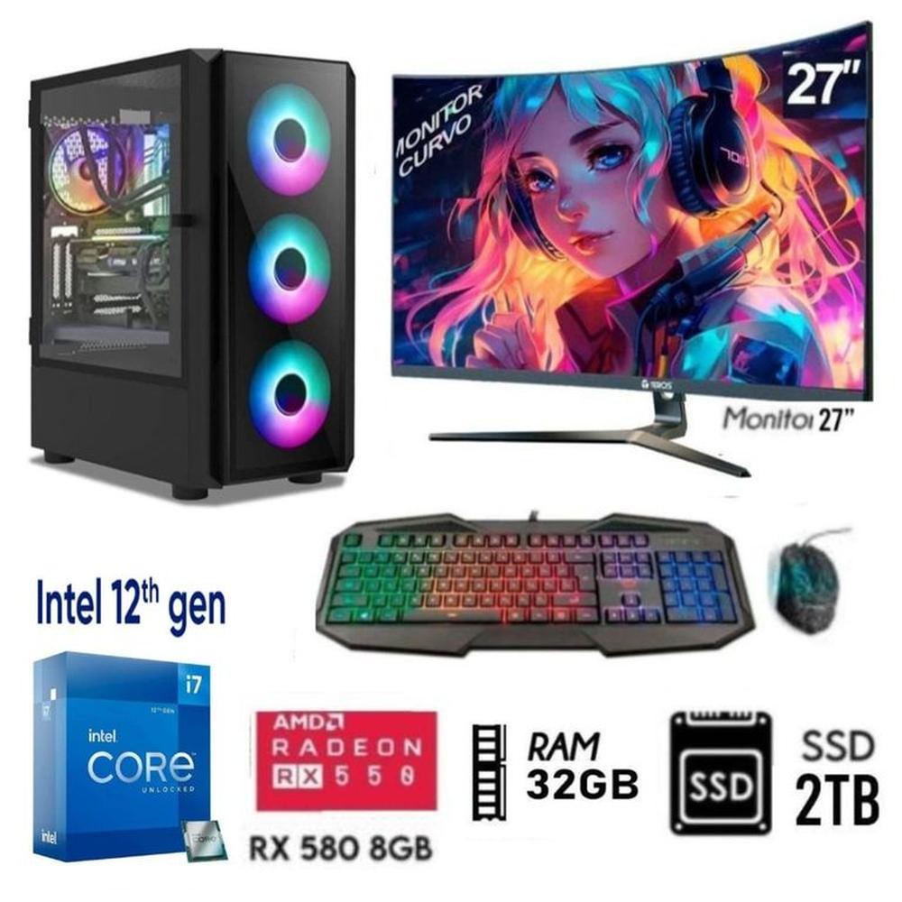 Computadora PC Core I7-12Th Ram 32GB Disco SSD 2TB   RX 580  8GB  MONITOR 27