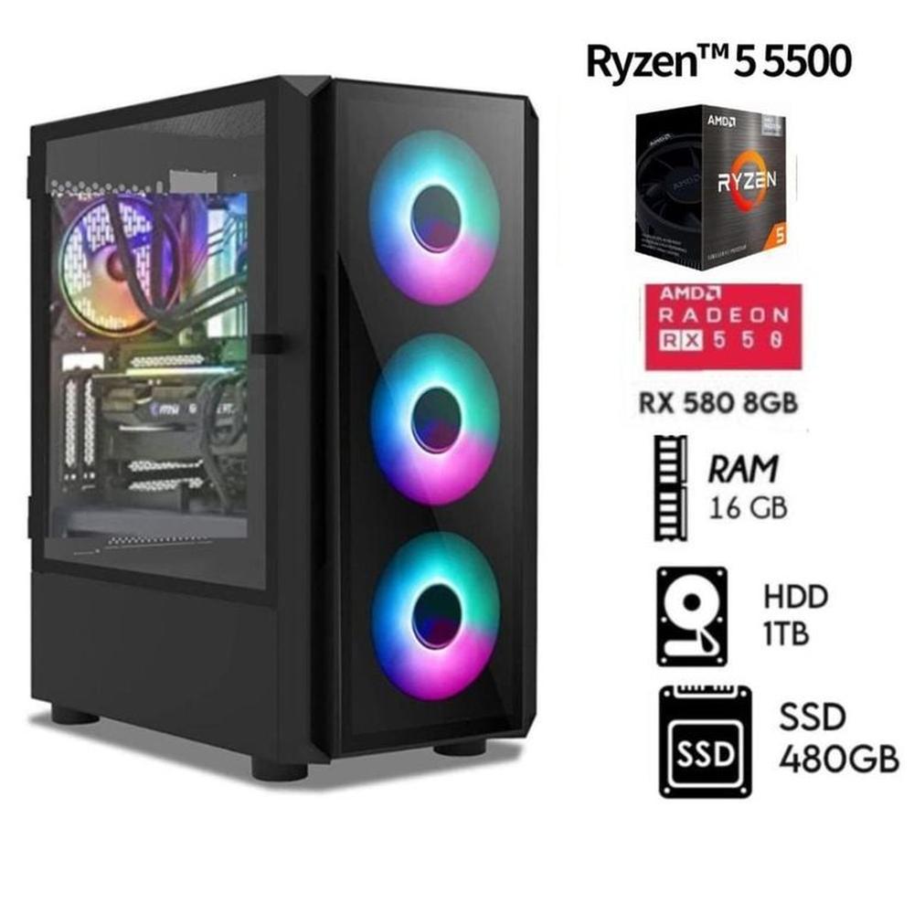 COMPUTADORA PC GAMER  RYZEN 5-5TH  -Ram16GB  -DISCO 1T  SSD 480GB  -RX 580 8GB