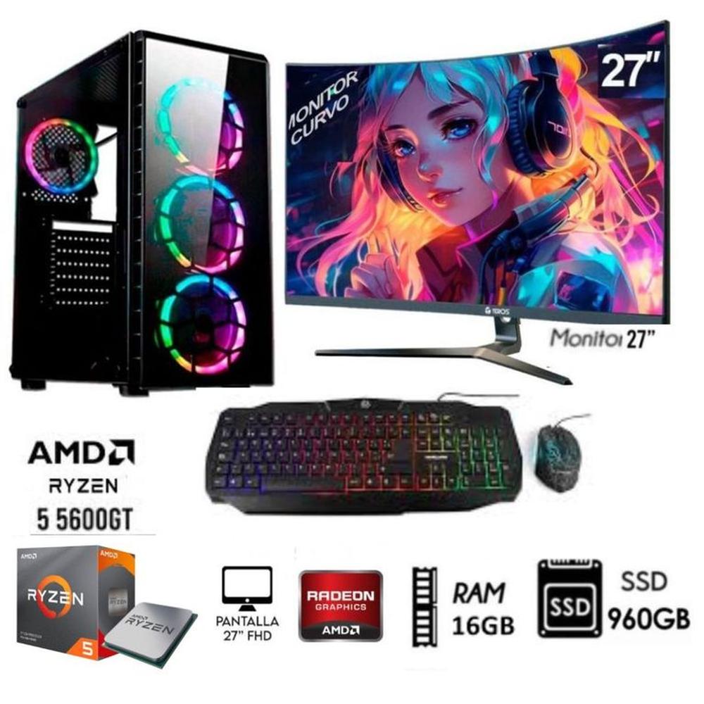 Computadora PC GAMER RYZEN 5 5600GT RAM 16GB DISCO SSD 960GB MONITOR 27