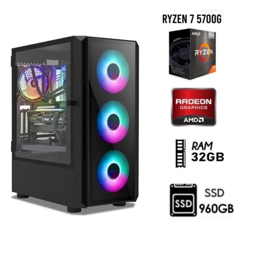 Computadora PC GAMER RYZEN 7 5700G  3.2Ghz RAM 32GB  DISCO SOLIDO SSD 960GB