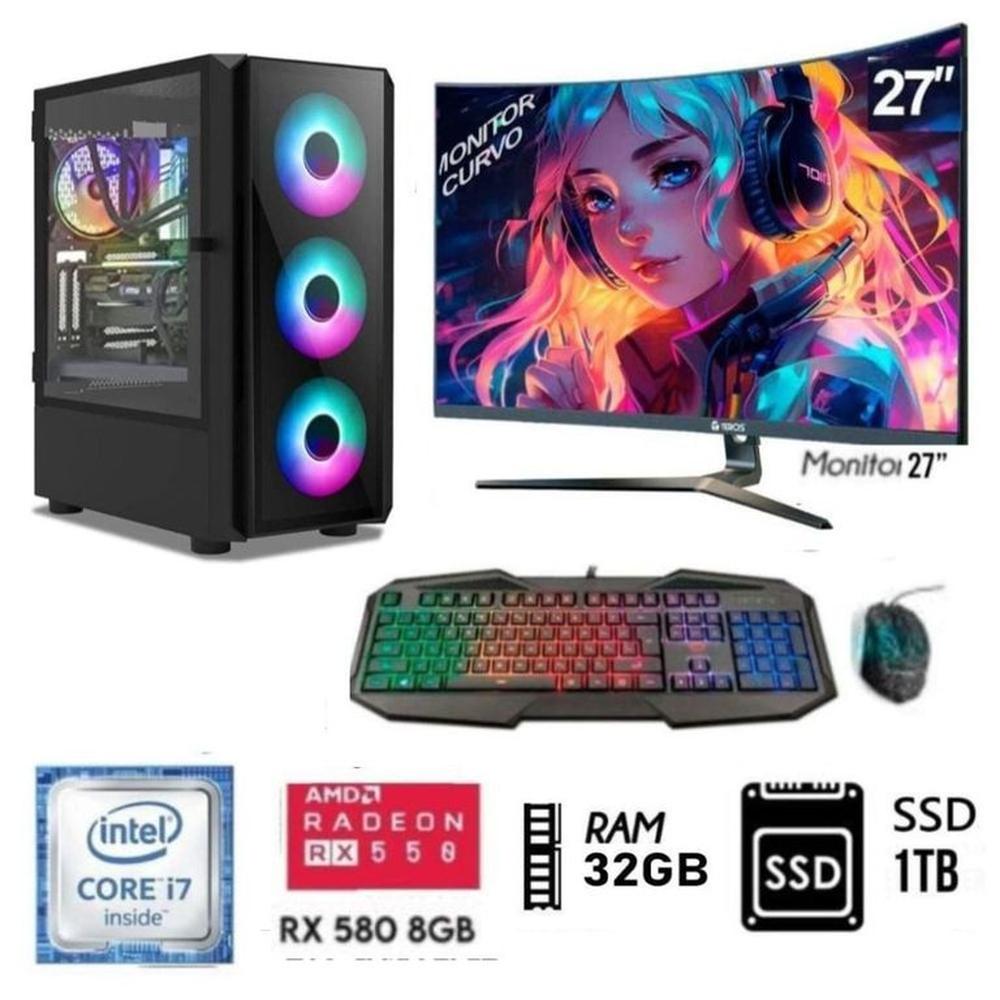 Computadora PC Gamer Core I7 -Ram 32GB  -DISCO SSD 1TB  -Video RX 580 8GB -M27