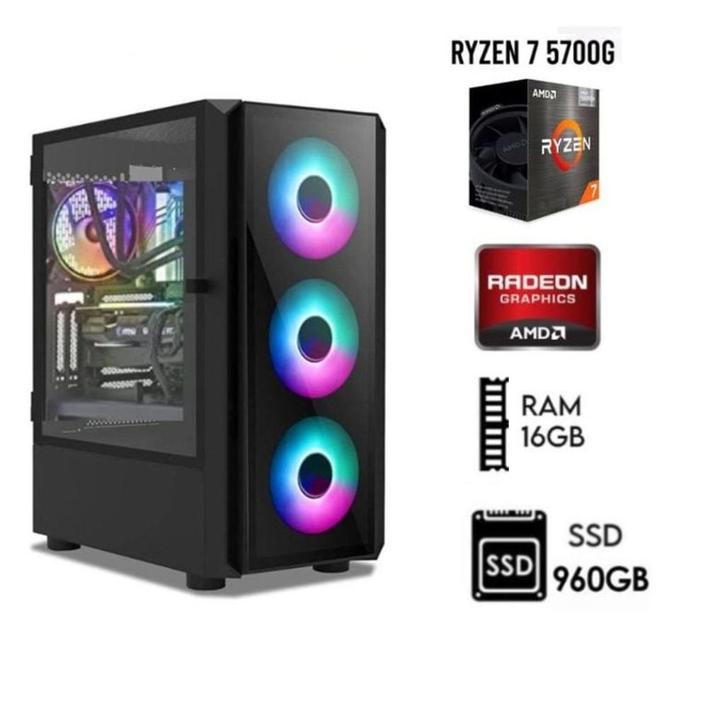 Computadora PC GAMER RYZEN 7-5700G 3.2Ghz RAM 16GB DISCO SOLIDO SSD 900GB