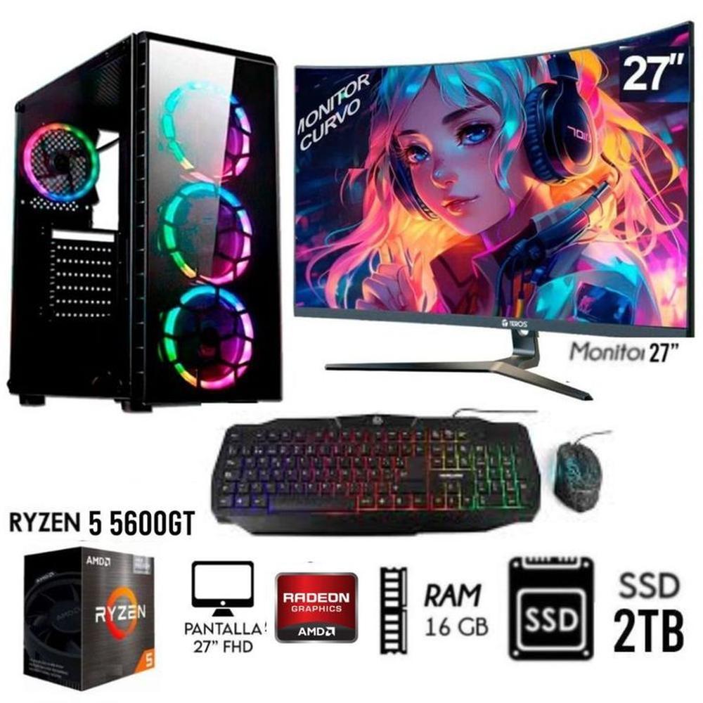 Computadora PC GAMER RYZEN 5 5600GT RAM 16GB DISCO 2TB MONITOR 27