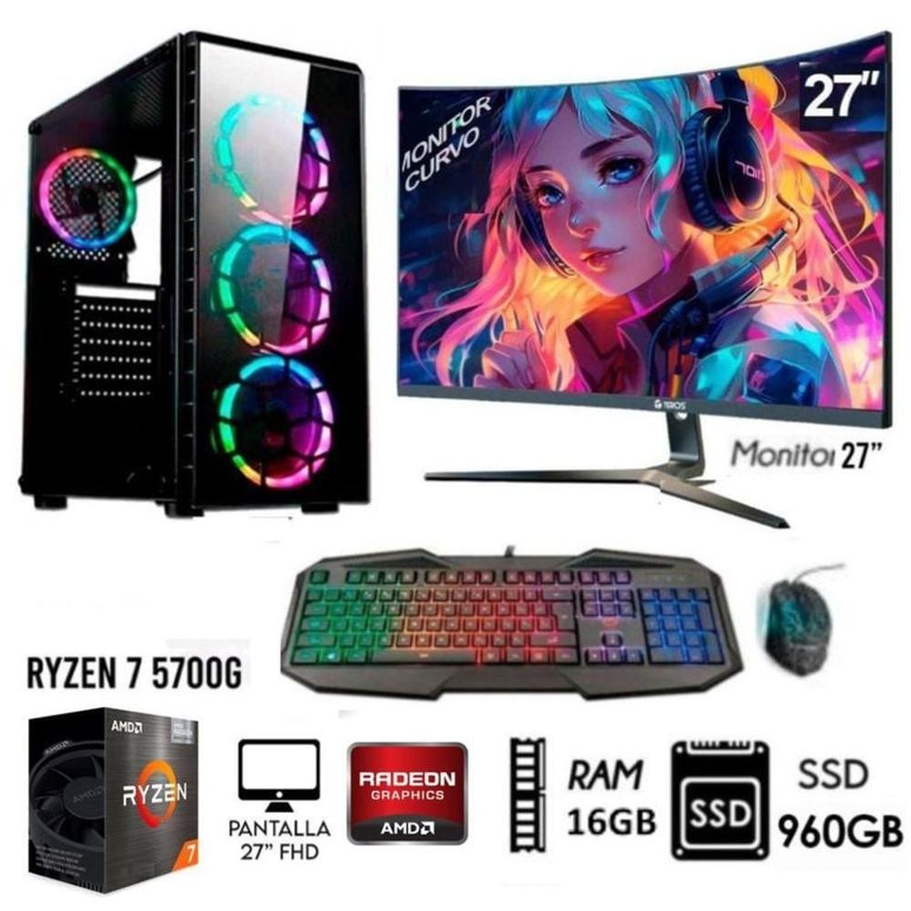 Computadora PC GAMER RYZEN 7-5700G RAM 16GB DISCO SSD 960GB MONITOR 27