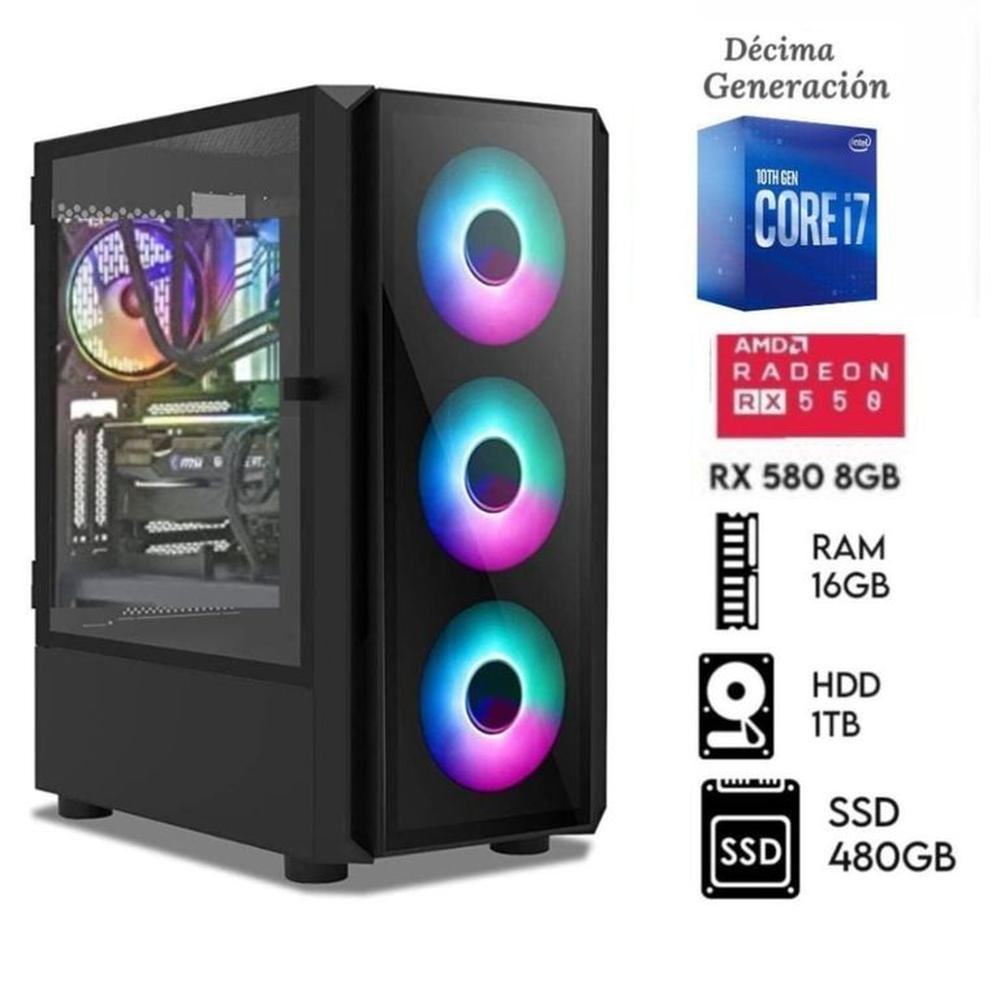 Computadora Pc Gamer  Core I7-10TH  Ram16Gb  Disco HDD 1Tb   SSD 480GB  Video RX 580 8GB