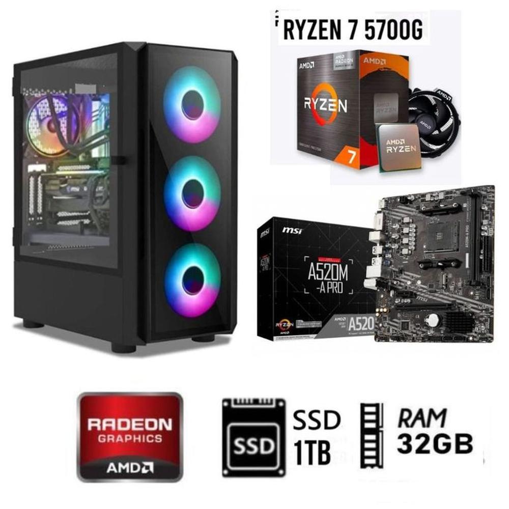 COMPUTADORA PC GAMER RYZEN 7 5700G 3.2Ghz Ram 32GB Disco SSD M.2 1TB