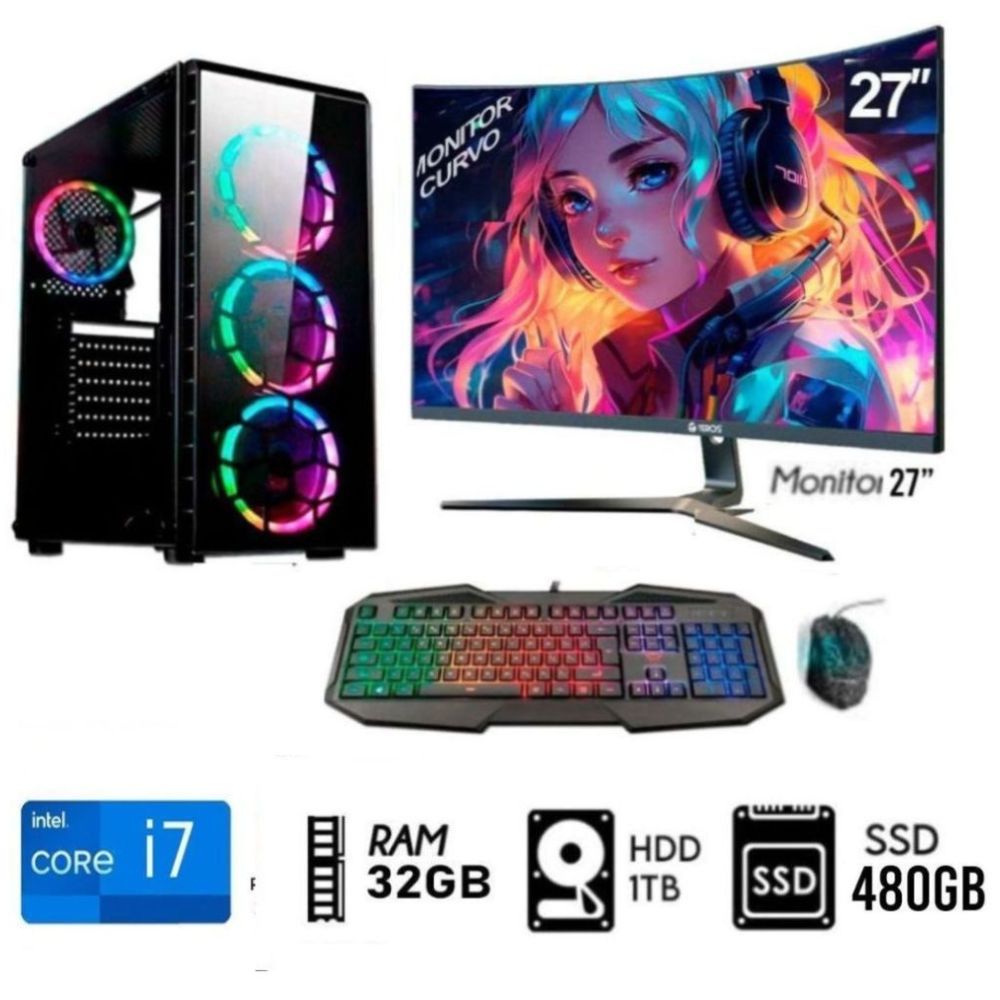 Computadora PC CORE i7 3.2Ghz  Ram 32GB Disco HDD 1TB  SSD 480GB  Monitor 27