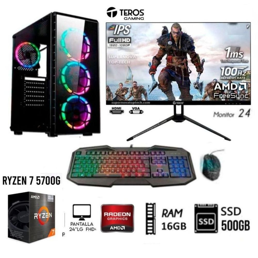 COMPUTADORA PC GAMER RYZEN 7 5700G  RAM 16GB   DISCO SSD 500GB  MONITOR 24FHD