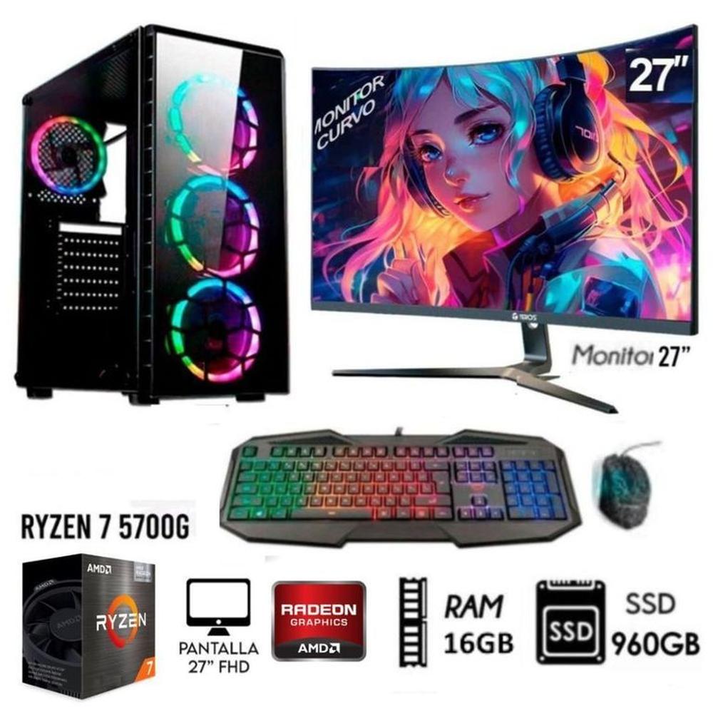 Computadora PC GAMER RYZEN 7-5700G Ram 16GB Disco SSD 960GB Monitor 27 FULL HD