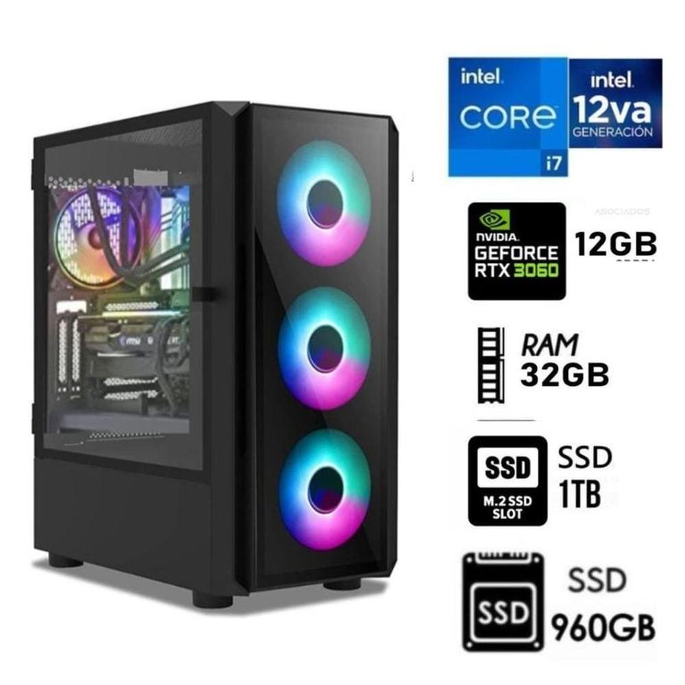 Computadora PC Gamer Core i7-12TH Ram32GB DISCO M.2 1TB SSD 960GB RTX 3060 12GB