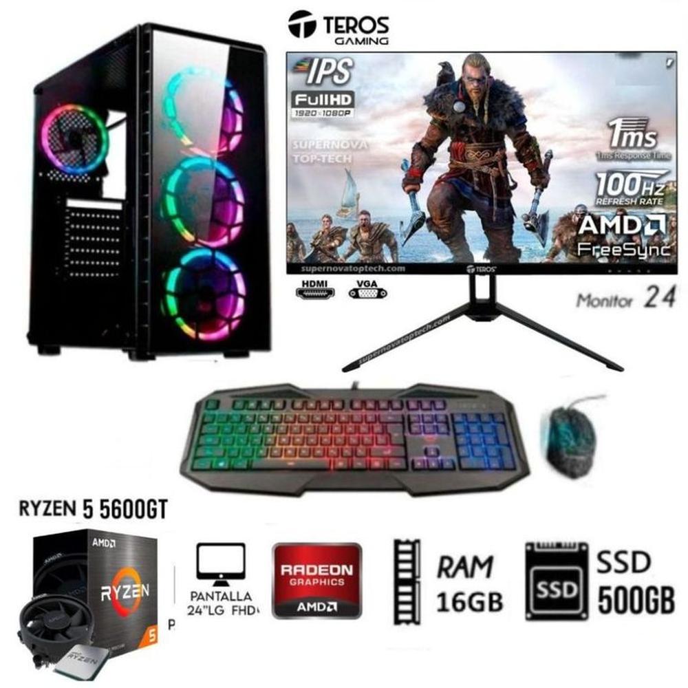 Computadora PC GAMER RYZEN 5 5600GT Ram 16GB Disco SSD 500GB Monitor 24 FHD