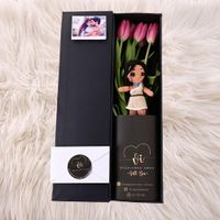 Box Luxury Tulipanes Fucsia + Peluche-  Arreglo floral - Princesas