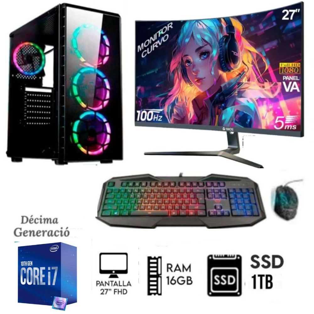 Computadora PC Intel Core i7-10TH Ram 16GB DISCO M.2 SSD 1TB Monitor 27 FHD
