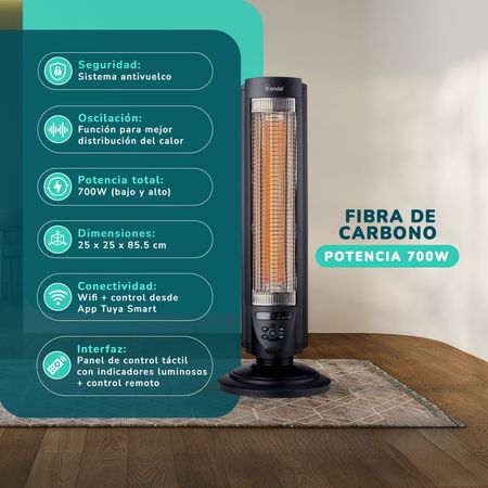 Estufa Eléctrica Fibra Carbono Kendal WIFI Potencia 700w Cobertura 14m2 Oscilante 406200004