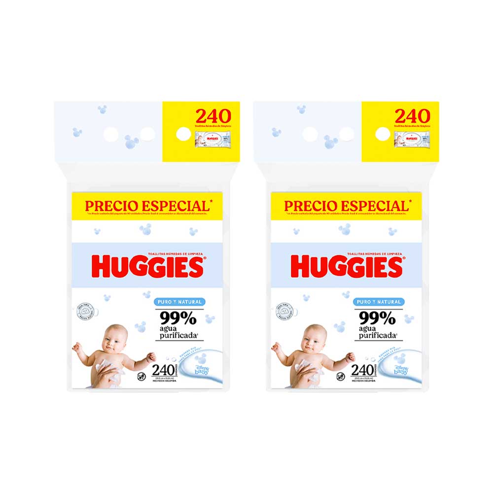 Pack Toallitas Húmedas HUGGIES Puro y Natural Desechables Paquete 240un x 2un