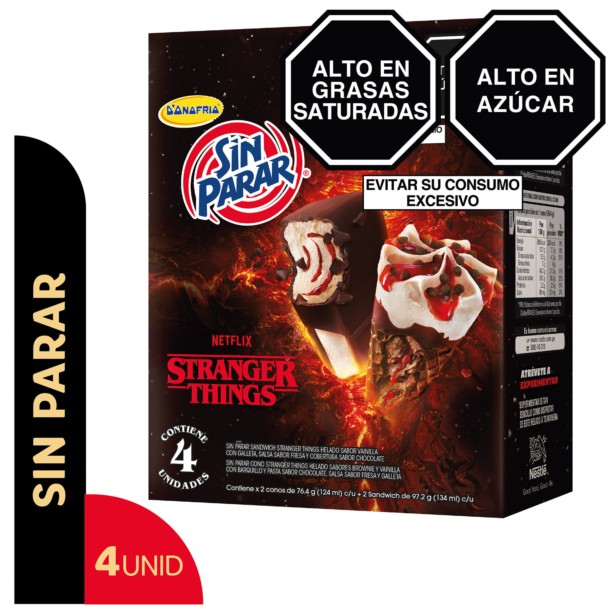Helado D’ONOFRIO Sin Parar Stranger Things Cono + Sandwich Caja 4un