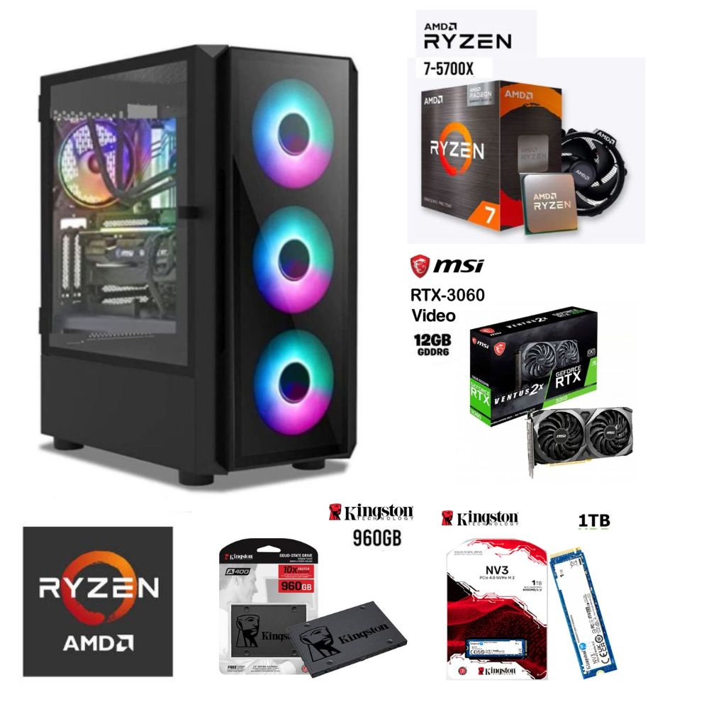 Computadora Pc Gamer RYZEN 7-5700X   Ram32GB   Disco HDD 1TB    SSD 960GB   RTX 3060 12GB
