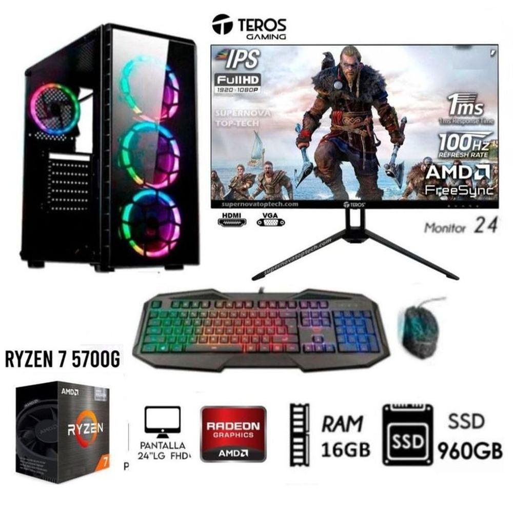 Computadora  Pc  RYZEN 7 5700G  Ram 16GB  DISCO SSD 960GB  Monitor 24 FHD