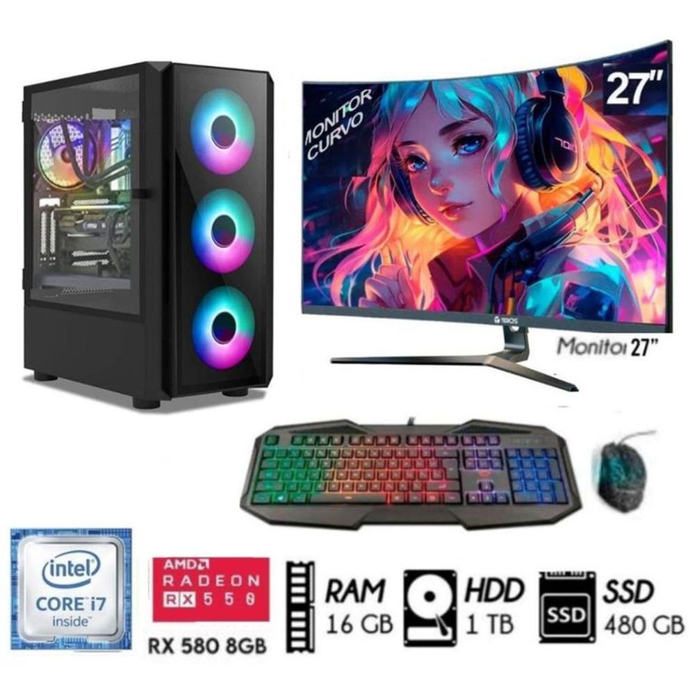 Computadora PC GAMER Core I7-8th Ram 16GB DISCO HDD 1TB SSD 480GB RX 580 8GB M27