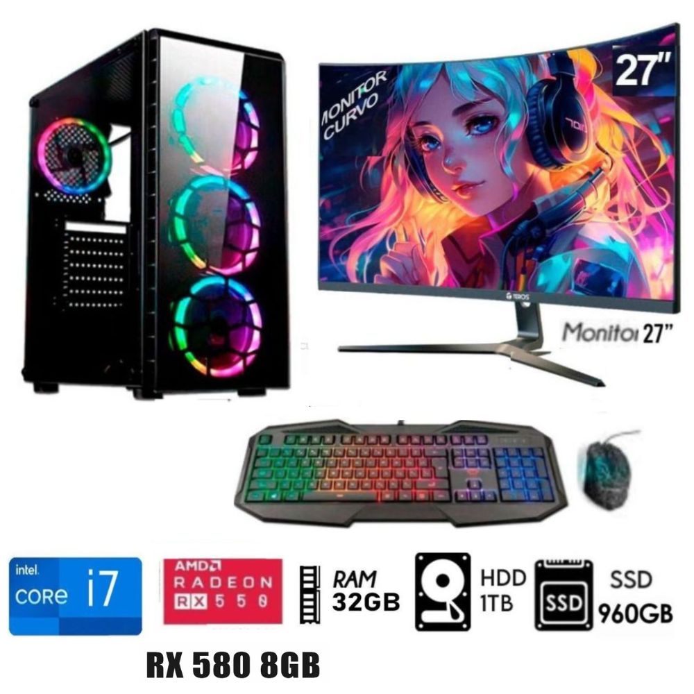 Computadora Pc Gamer  Core i7  Ram 32GB  Disco HDD 1TB   Disco SSD 960GB  RX580 8GB M27