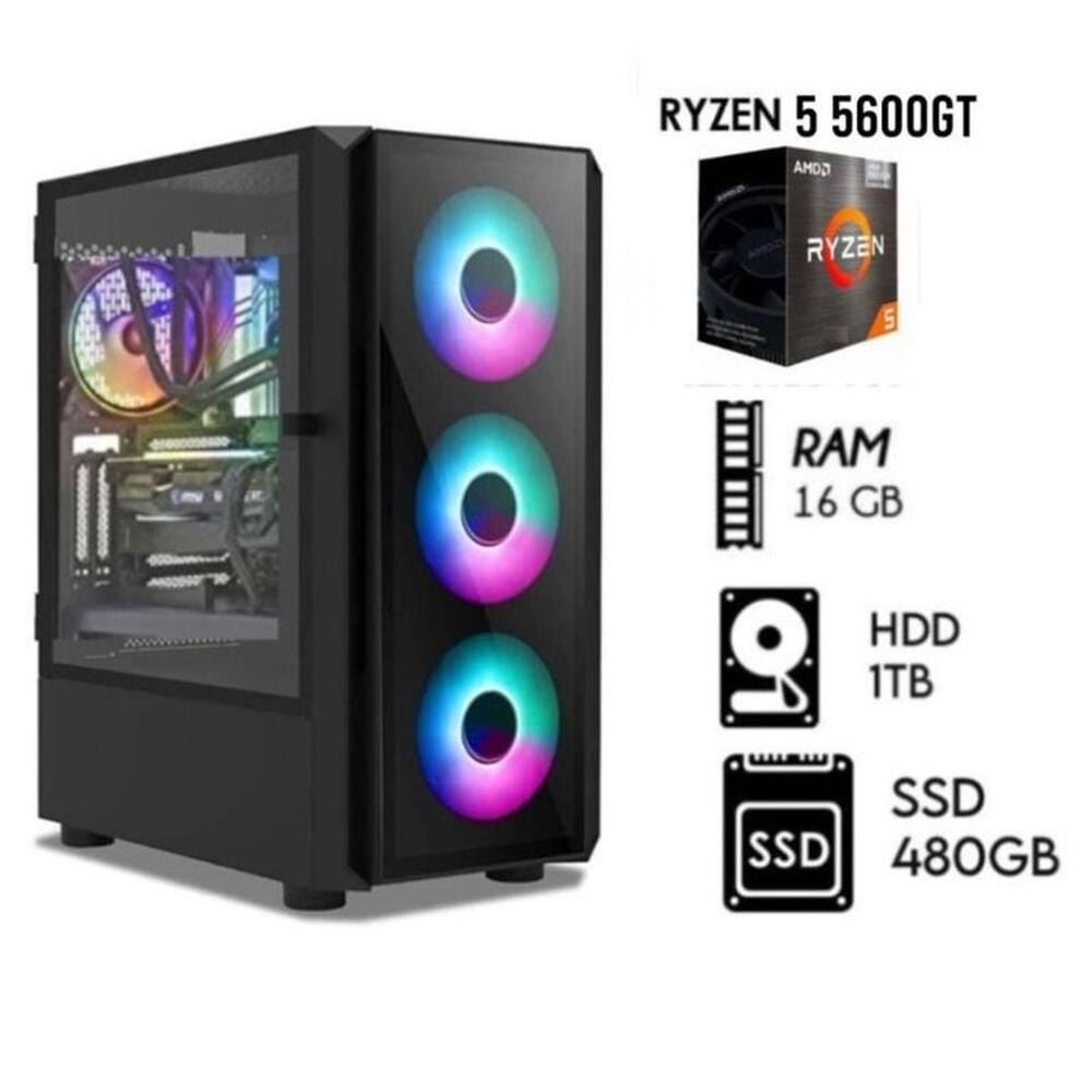 Computadora Pc  Gamer  RYZEN 5 5600GT   Ram 16GB   Disco HDD 1TB   SSD 480GB   CASE RGB Luces