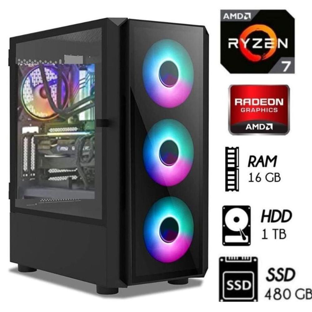 Computadora Pc Ryzen 7 5700G   Ram 16GB  DISCO  Hdd 1TB   SSD 480GB  Case Gamer RGB