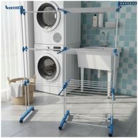 Tendedero de Ropa Multifuncional 2 Cuerpos 4 Niveles Plegable con Ruedas