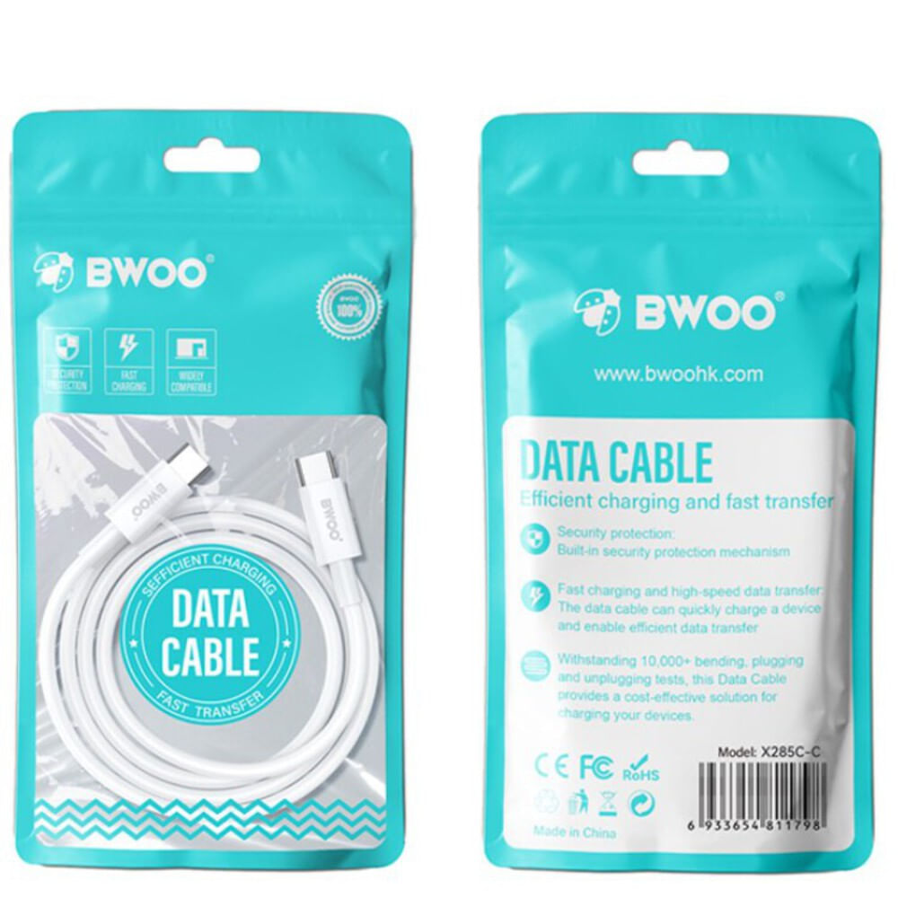 CABLE DE DATOS RAPIDA 60W USB-C A USB-C PVC 480MB 1MT X285C-C BWOO