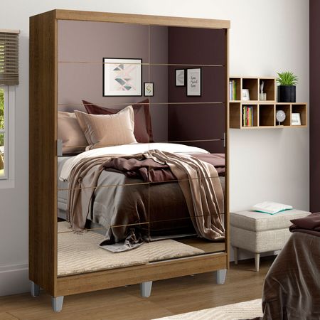 Ropero Luke con Patas 2 Puertas Corredizas con Espejos Marrón