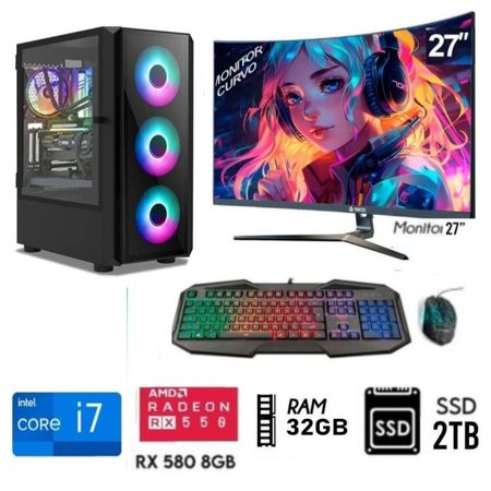 Computadora PC Gamer Intel Core  i7   Ram16GB Disco SSD  2TB  Video  RX 580 8GB  Monitor 27