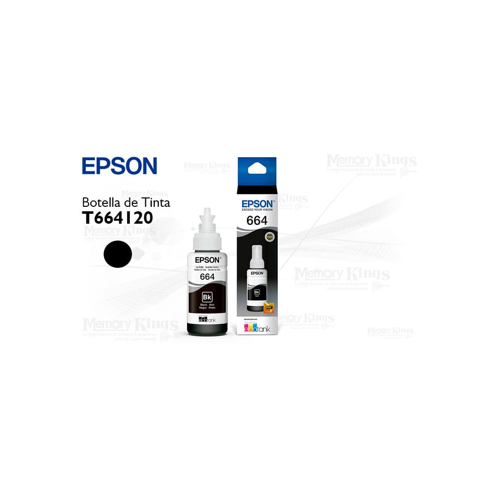 Tinta negra Epson 664 de 70ml para impresoras, color intenso y calidad de impresión superior