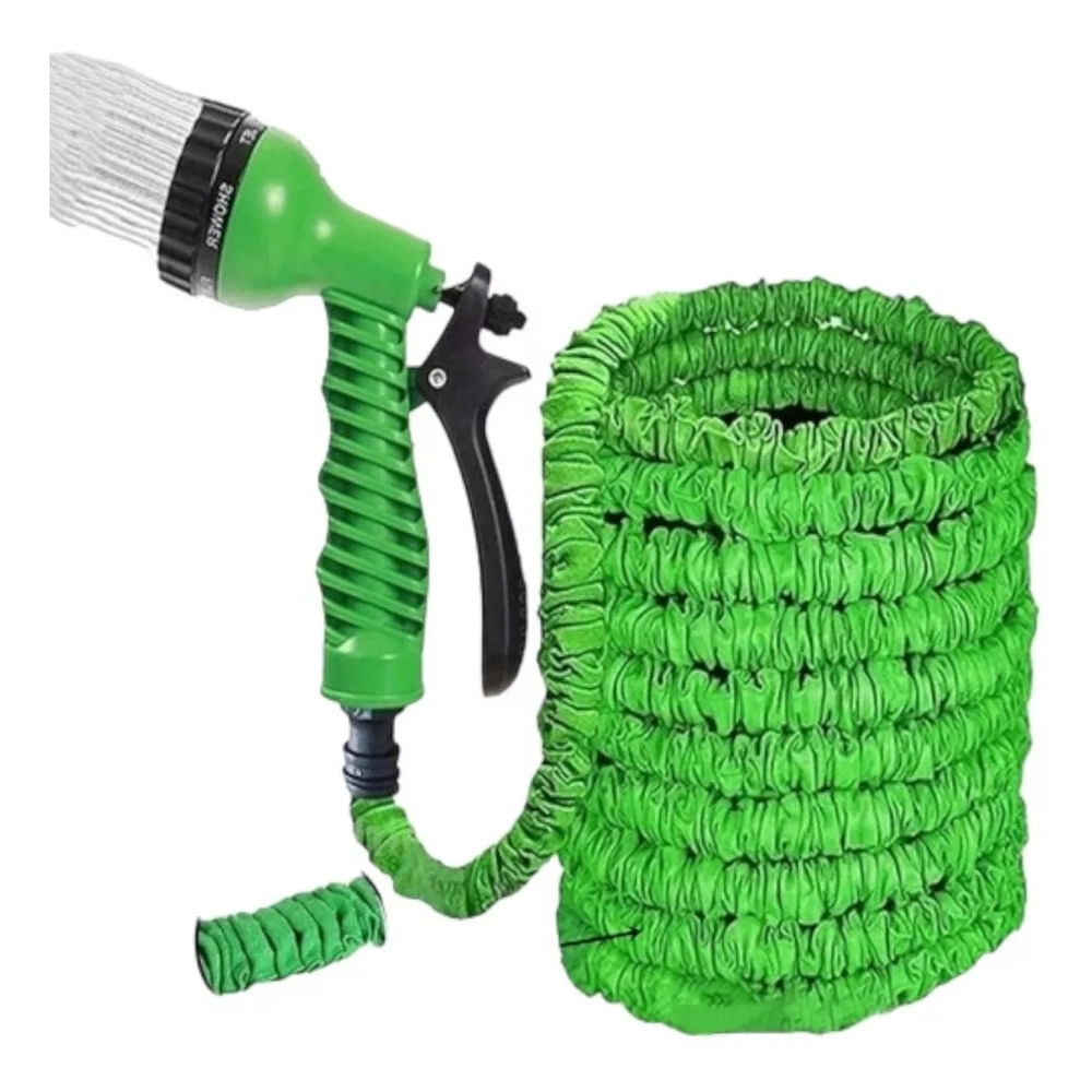 Manguera Expandible de 60 Metros con Pistola 7 Chorros Verde