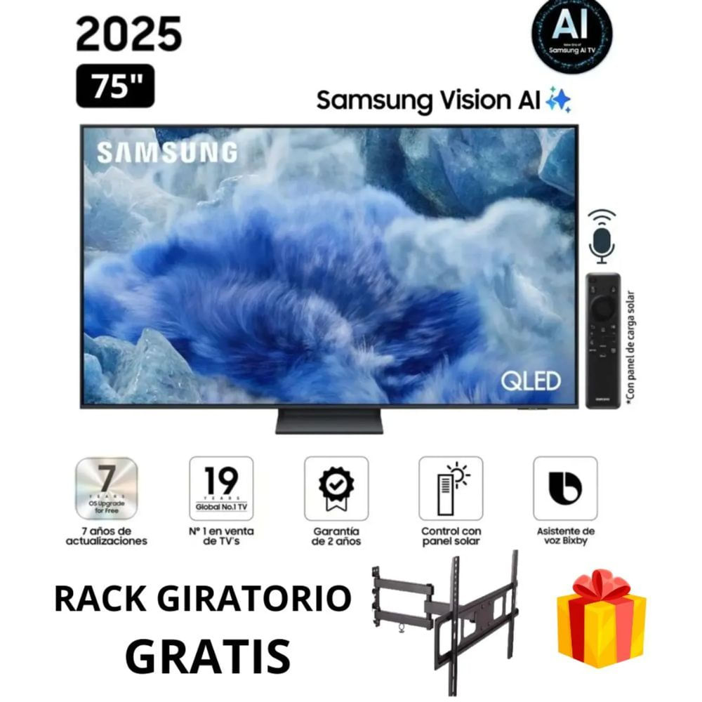 TELEVISOR 75 QLED Q8F Vision AI Smart TV 2025 QN75Q8FAAGXPE RACK GIRATORIO