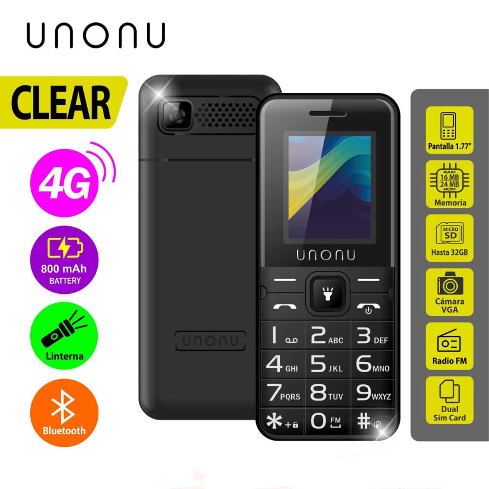 CELULAR BASICO UNONU CLEAR 4G DUAL SIM -NEGRO