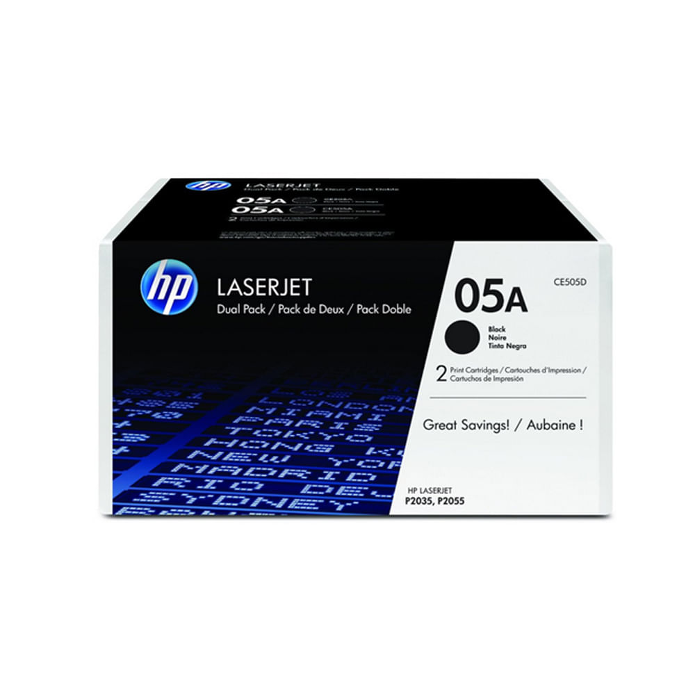 Toner HP 05D negro, 2 unidades, hasta 2300 páginas, impresión de alta calidad