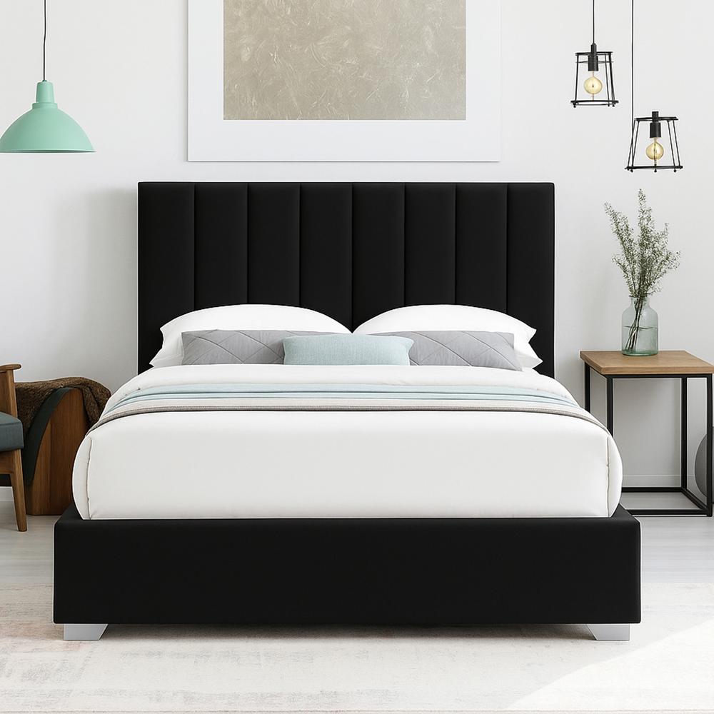 Cama Tapizada Listón Clavel LeMueble 1.5 Plz Negro