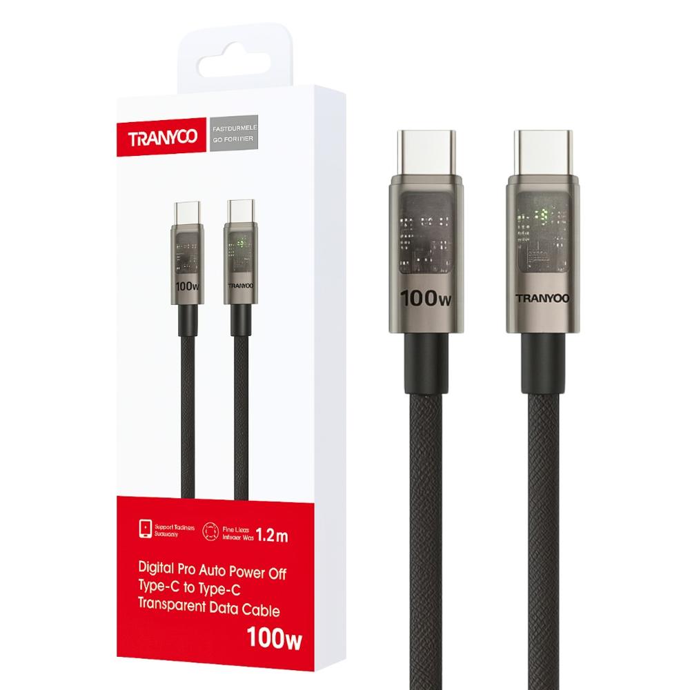 Cable USB-C a USB-C 100W 6A 1.2 m – Transparente con LED y Autoapagado CC-1