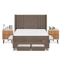 Dormitorio Sirius Con 4 Cajones King + Velador Milan + Respaldo Marron